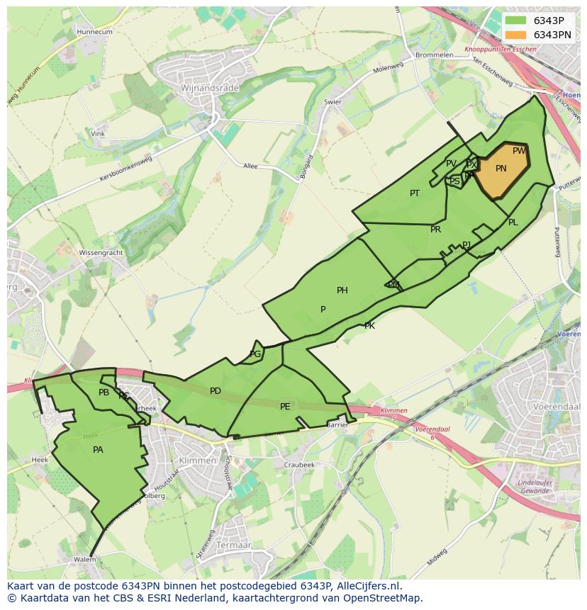 Afbeelding van het postcodegebied 6343 PN op de kaart.
