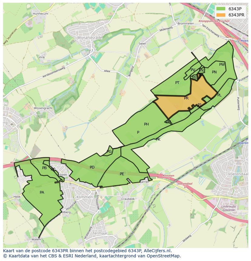 Afbeelding van het postcodegebied 6343 PR op de kaart.
