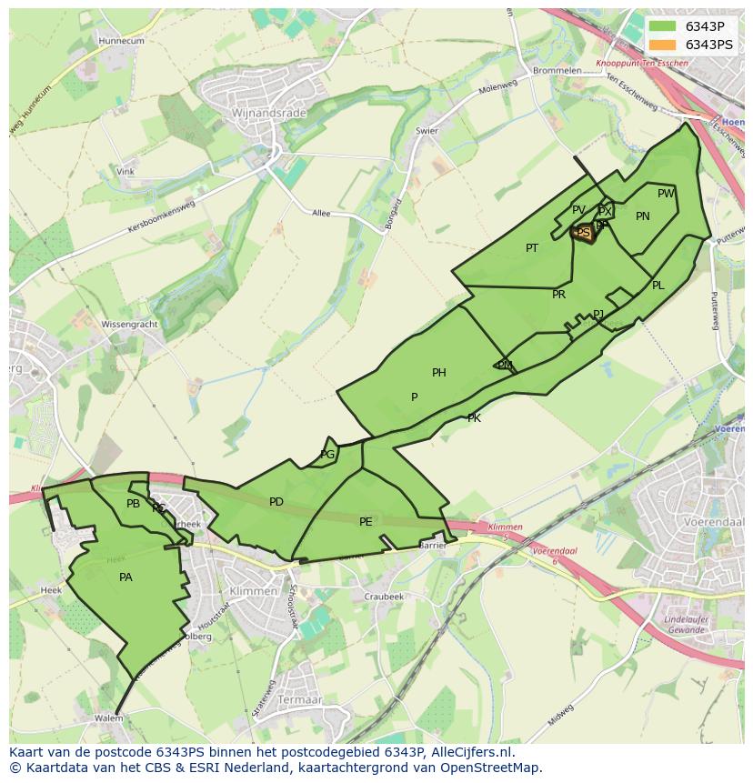 Afbeelding van het postcodegebied 6343 PS op de kaart.