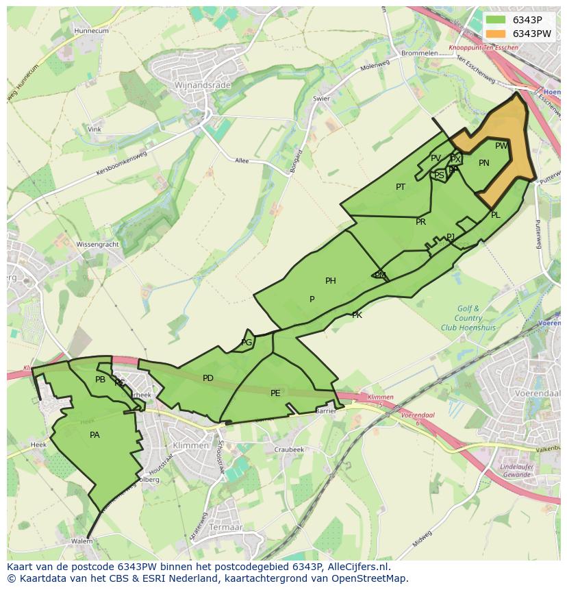 Afbeelding van het postcodegebied 6343 PW op de kaart.