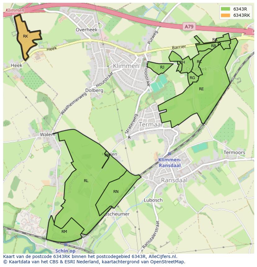 Afbeelding van het postcodegebied 6343 RK op de kaart.