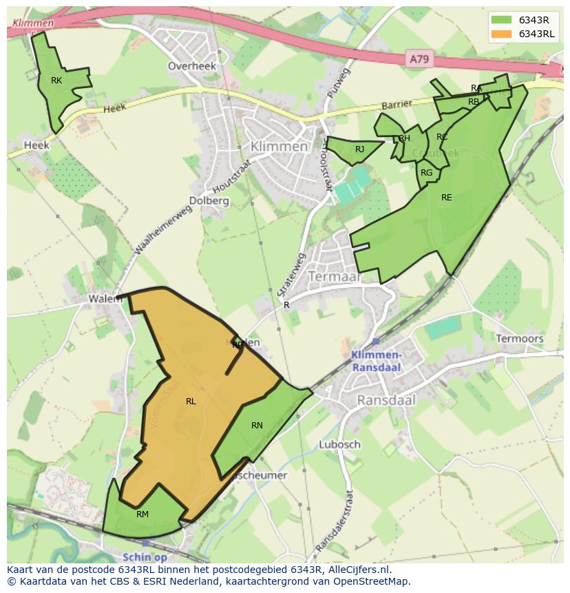 Afbeelding van het postcodegebied 6343 RL op de kaart.
