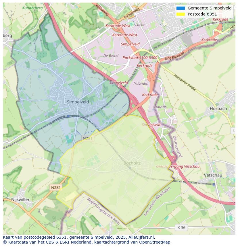 Afbeelding van het postcodegebied 6351 op de kaart.