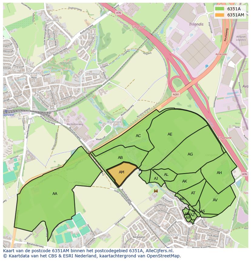 Afbeelding van het postcodegebied 6351 AM op de kaart.