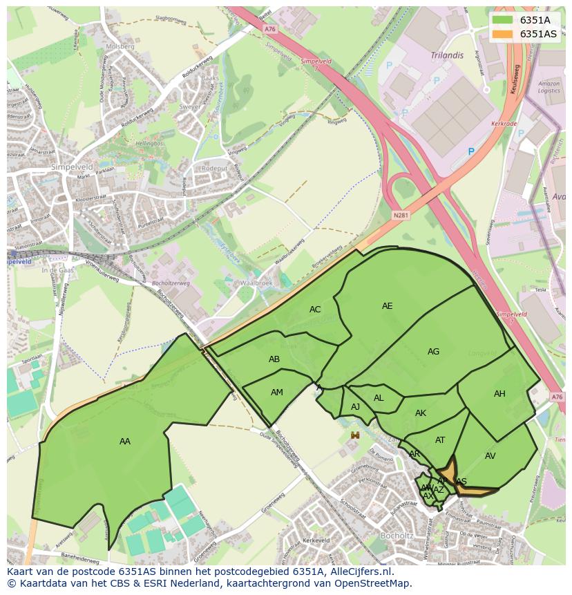 Afbeelding van het postcodegebied 6351 AS op de kaart.