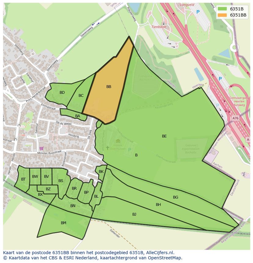 Afbeelding van het postcodegebied 6351 BB op de kaart.