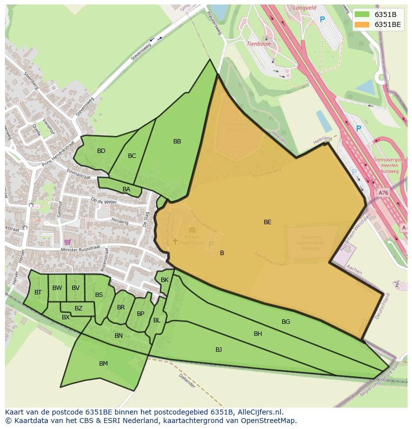 Afbeelding van het postcodegebied 6351 BE op de kaart.