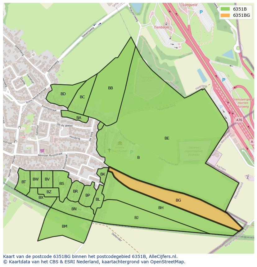 Afbeelding van het postcodegebied 6351 BG op de kaart.