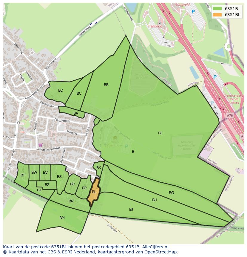 Afbeelding van het postcodegebied 6351 BL op de kaart.