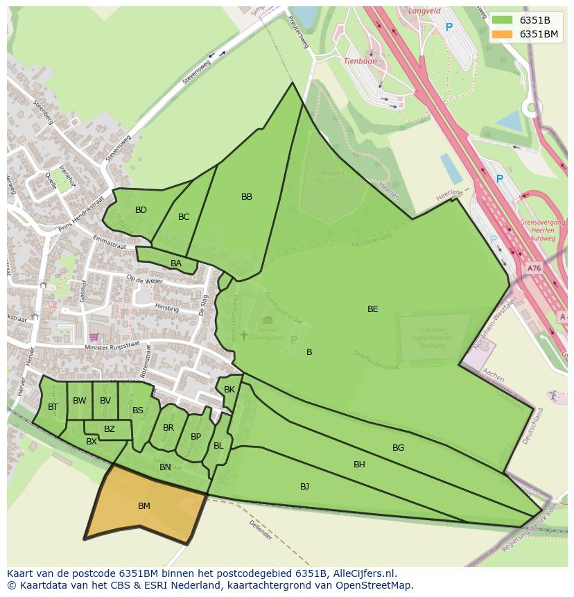 Afbeelding van het postcodegebied 6351 BM op de kaart.
