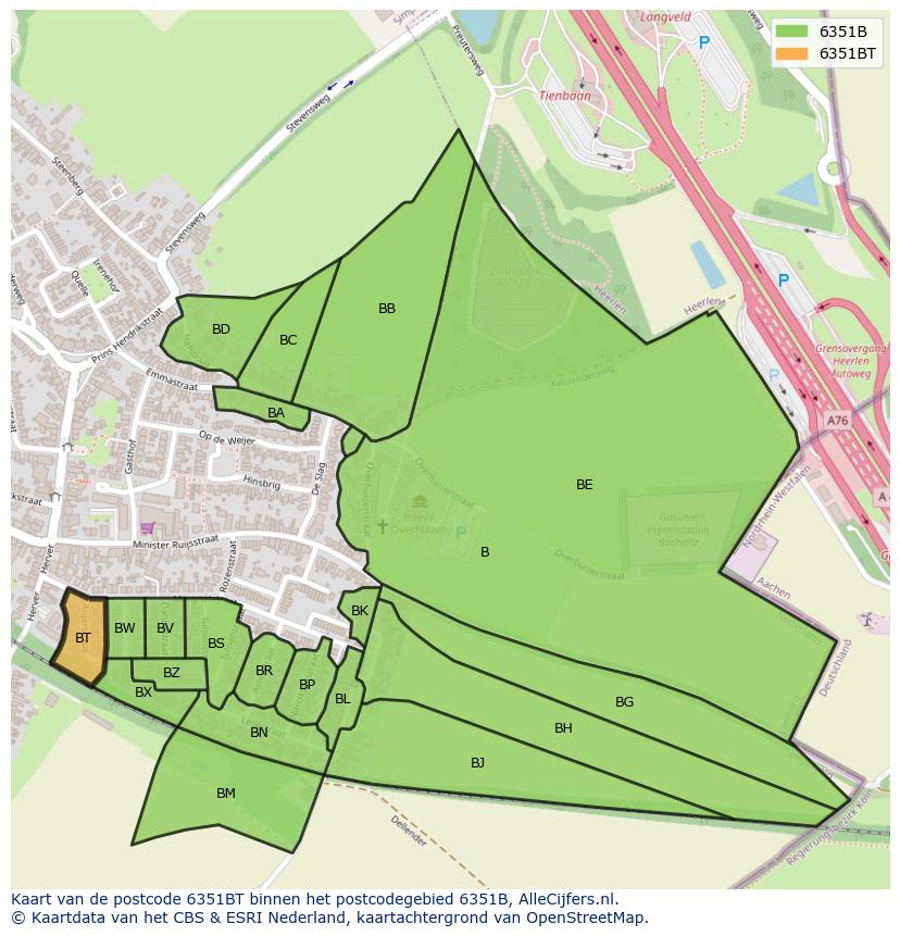 Afbeelding van het postcodegebied 6351 BT op de kaart.