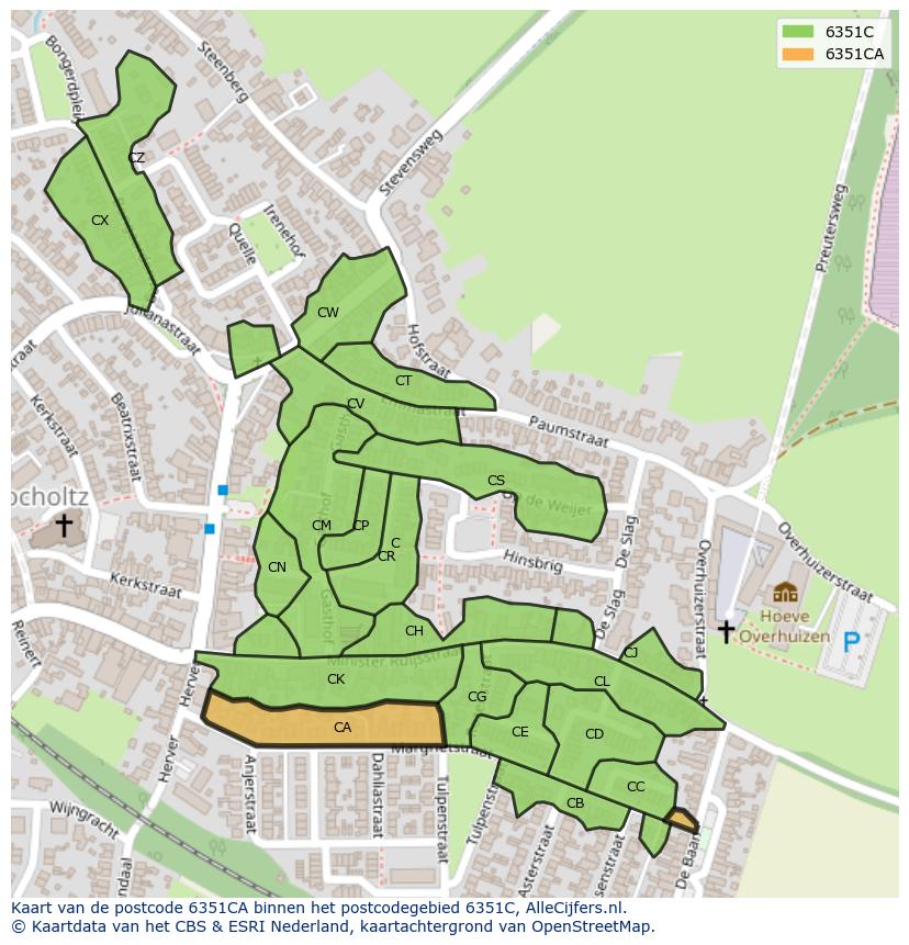 Afbeelding van het postcodegebied 6351 CA op de kaart.
