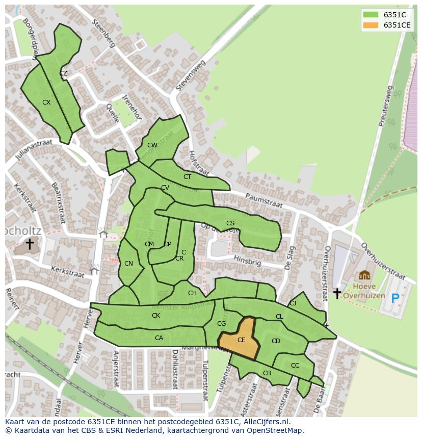 Afbeelding van het postcodegebied 6351 CE op de kaart.