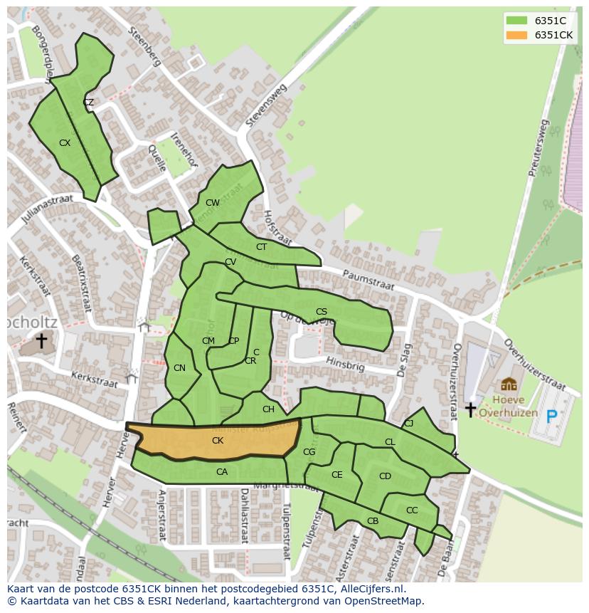Afbeelding van het postcodegebied 6351 CK op de kaart.