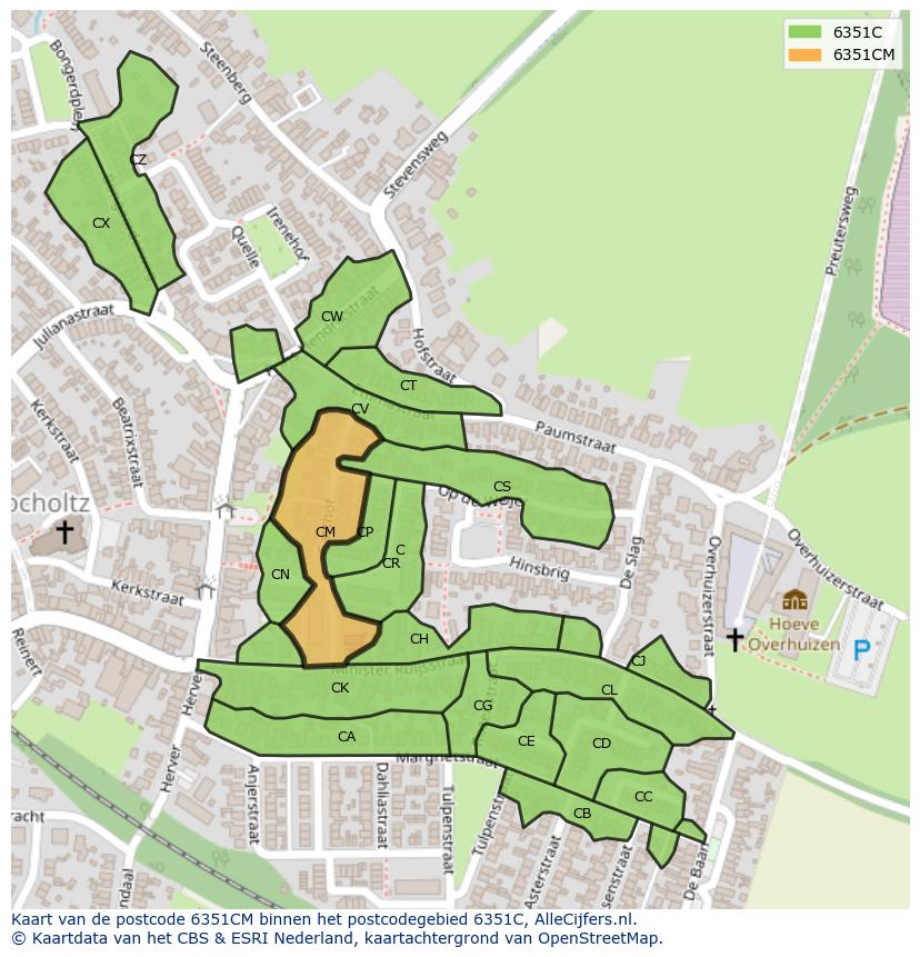 Afbeelding van het postcodegebied 6351 CM op de kaart.