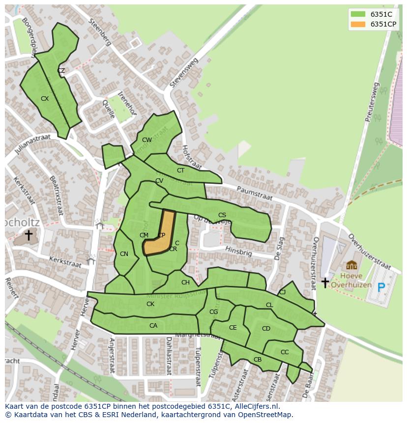 Afbeelding van het postcodegebied 6351 CP op de kaart.