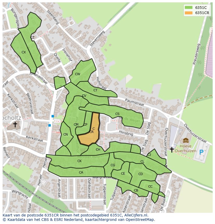 Afbeelding van het postcodegebied 6351 CR op de kaart.