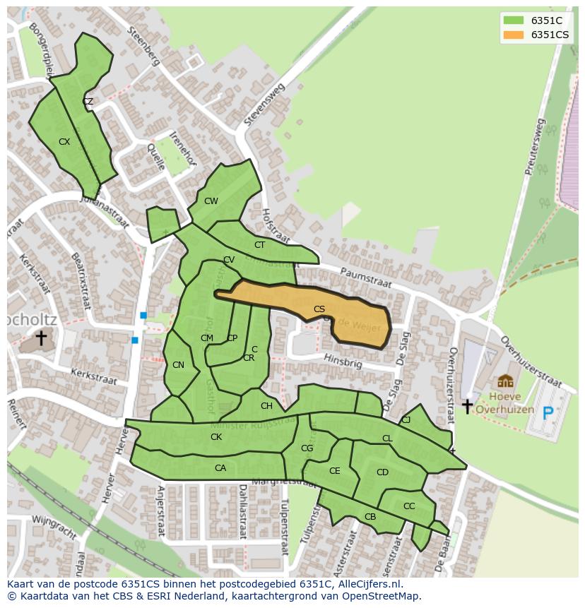 Afbeelding van het postcodegebied 6351 CS op de kaart.