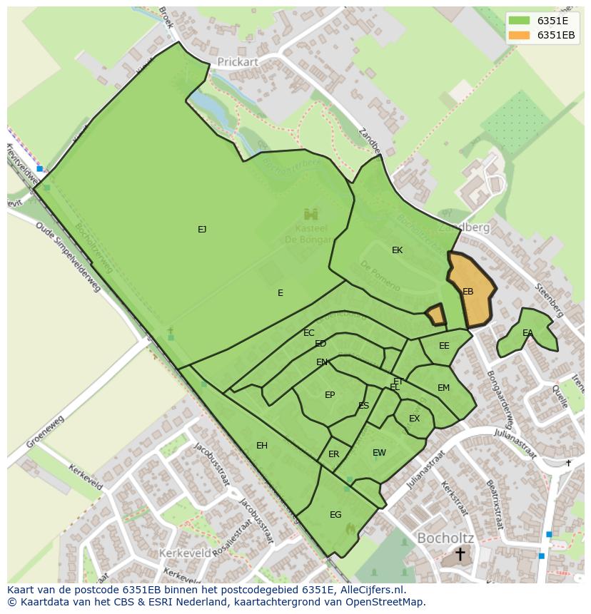 Afbeelding van het postcodegebied 6351 EB op de kaart.
