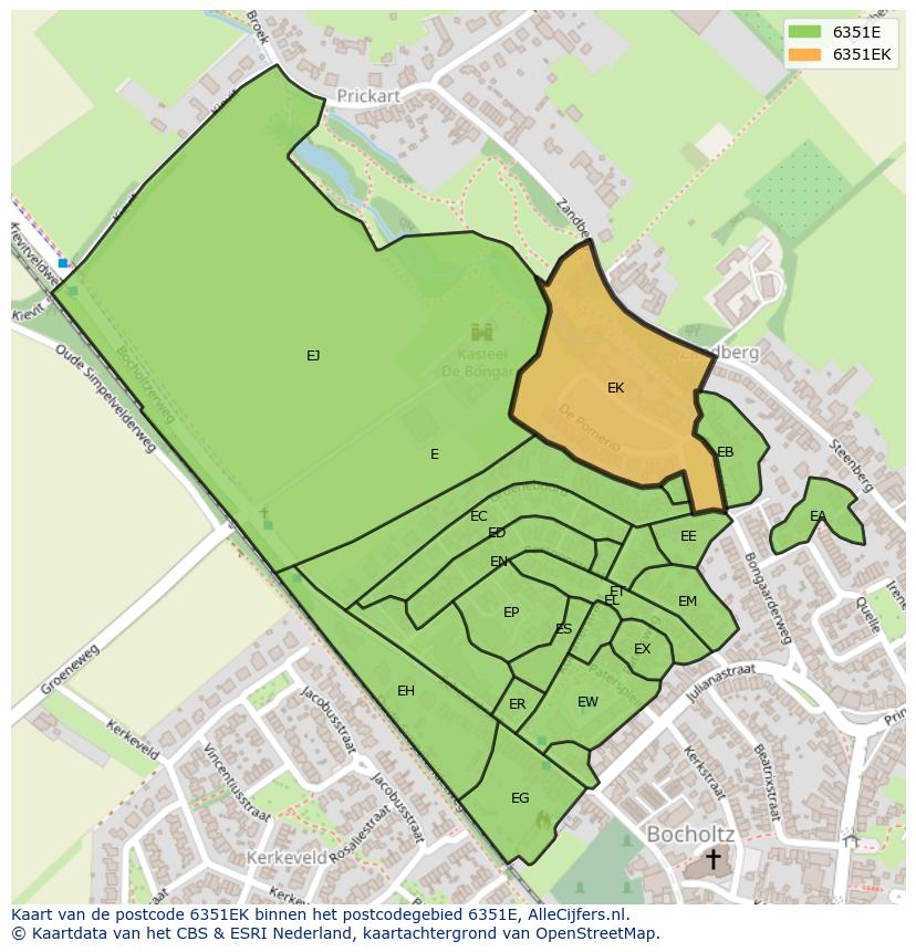 Afbeelding van het postcodegebied 6351 EK op de kaart.