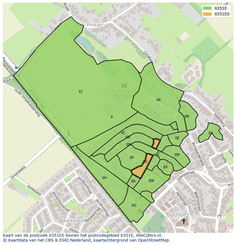 Afbeelding van het postcodegebied 6351 ES op de kaart.