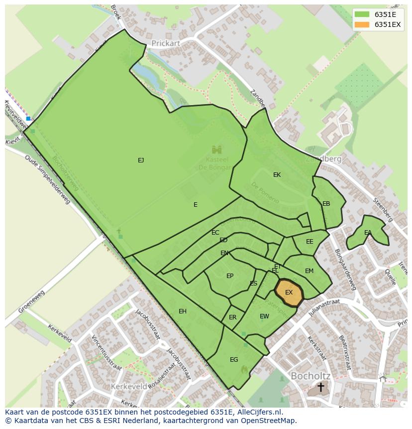 Afbeelding van het postcodegebied 6351 EX op de kaart.