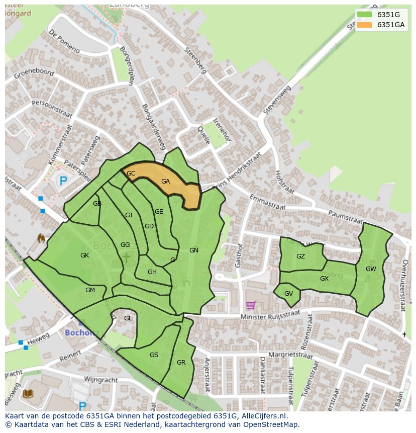 Afbeelding van het postcodegebied 6351 GA op de kaart.