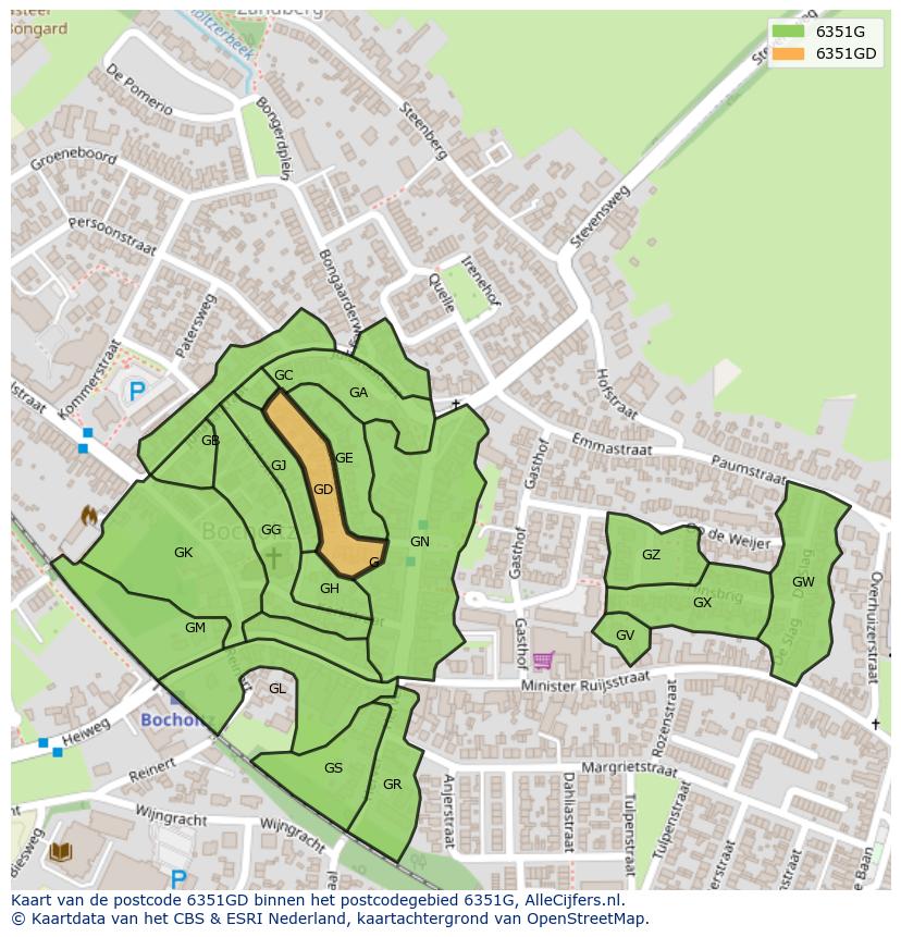 Afbeelding van het postcodegebied 6351 GD op de kaart.
