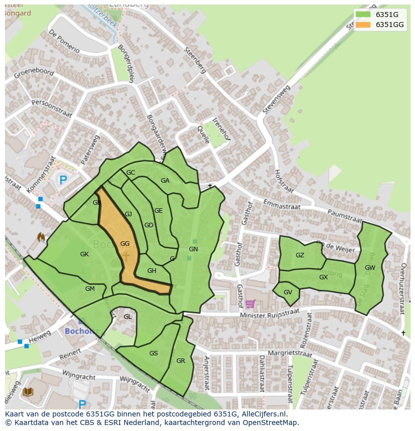 Afbeelding van het postcodegebied 6351 GG op de kaart.