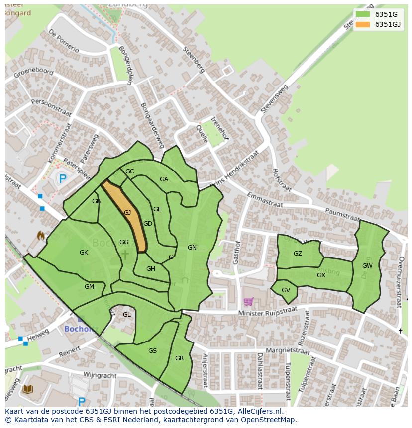 Afbeelding van het postcodegebied 6351 GJ op de kaart.