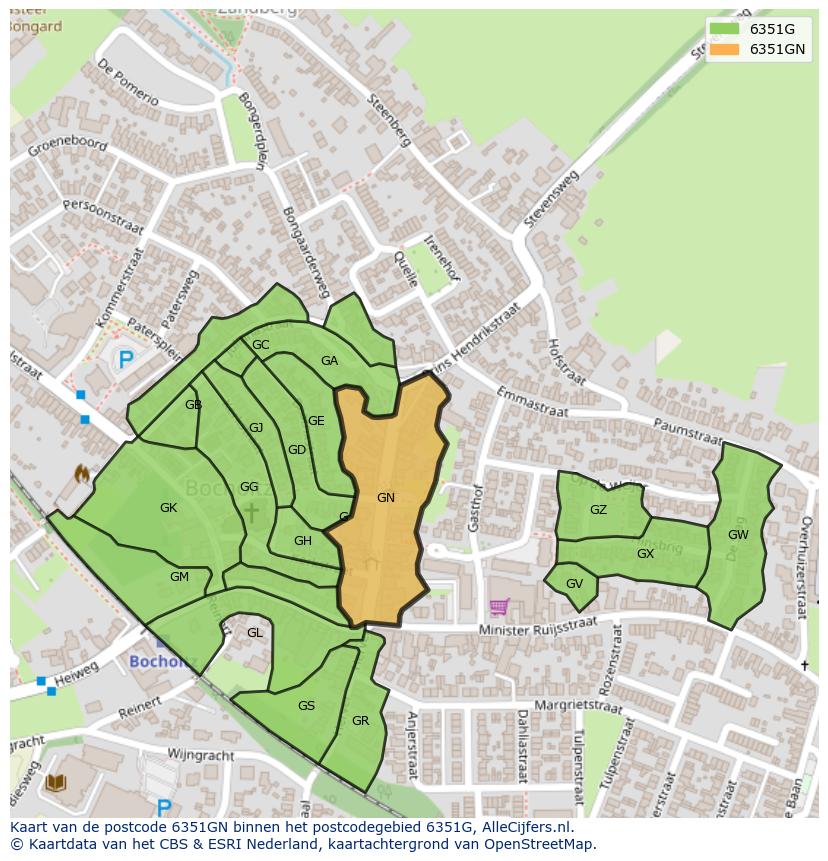 Afbeelding van het postcodegebied 6351 GN op de kaart.