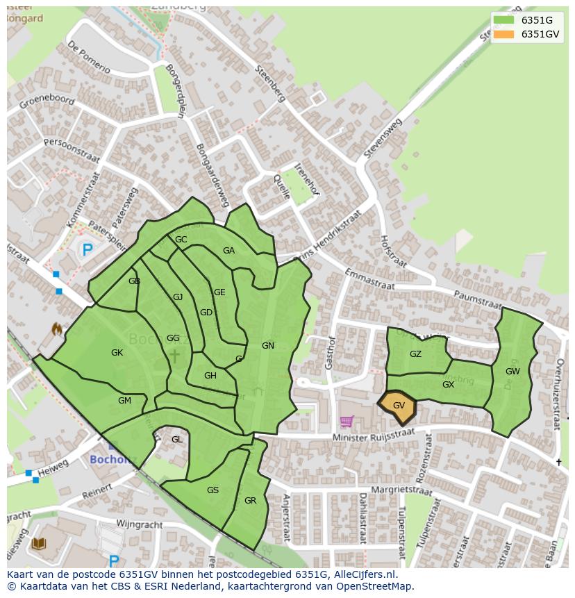 Afbeelding van het postcodegebied 6351 GV op de kaart.