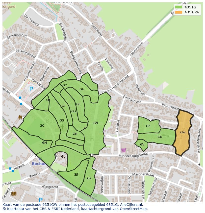 Afbeelding van het postcodegebied 6351 GW op de kaart.