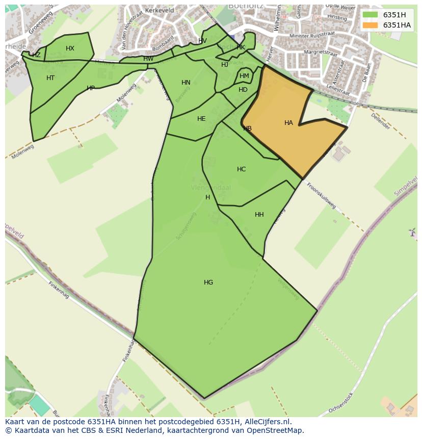 Afbeelding van het postcodegebied 6351 HA op de kaart.