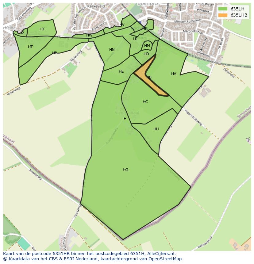 Afbeelding van het postcodegebied 6351 HB op de kaart.
