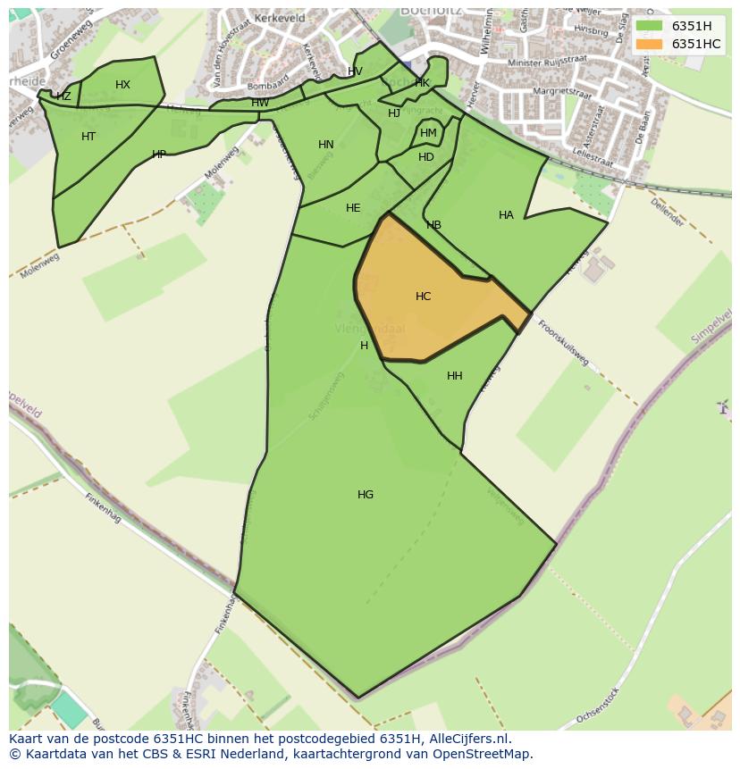Afbeelding van het postcodegebied 6351 HC op de kaart.