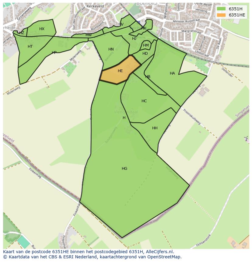 Afbeelding van het postcodegebied 6351 HE op de kaart.