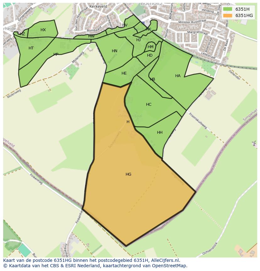 Afbeelding van het postcodegebied 6351 HG op de kaart.