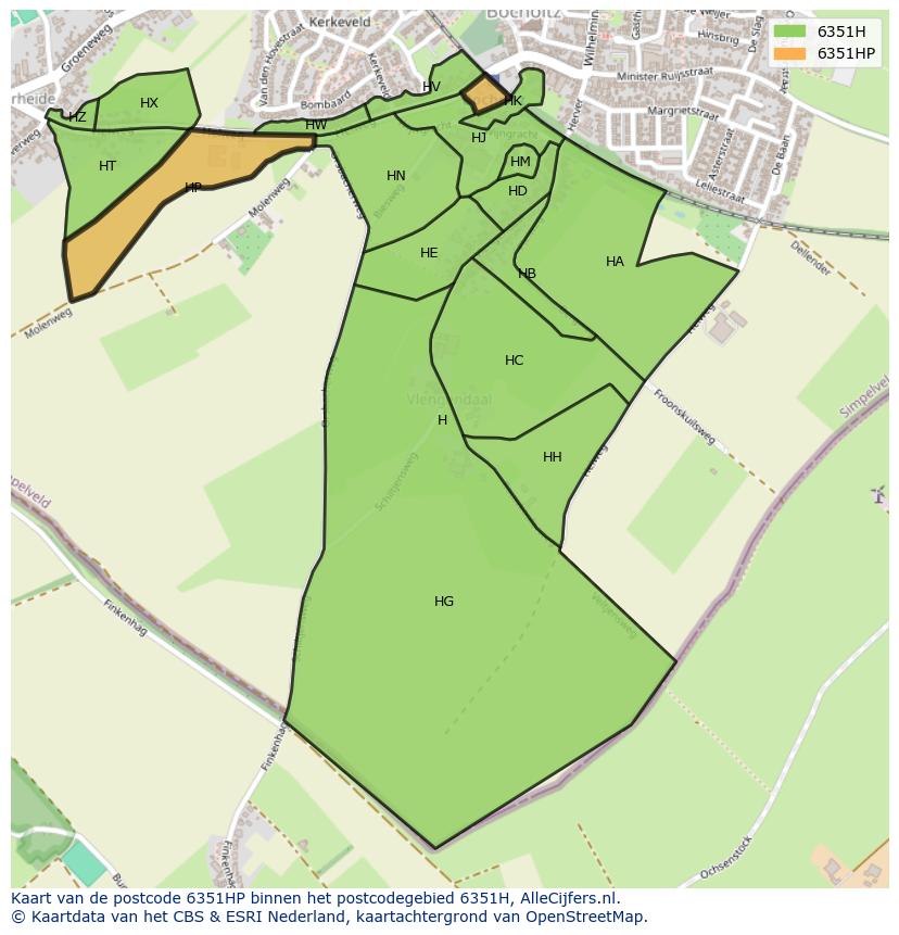 Afbeelding van het postcodegebied 6351 HP op de kaart.