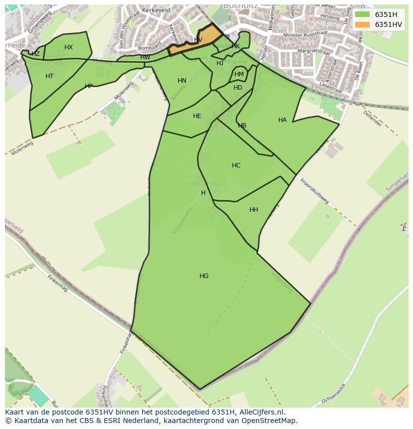 Afbeelding van het postcodegebied 6351 HV op de kaart.