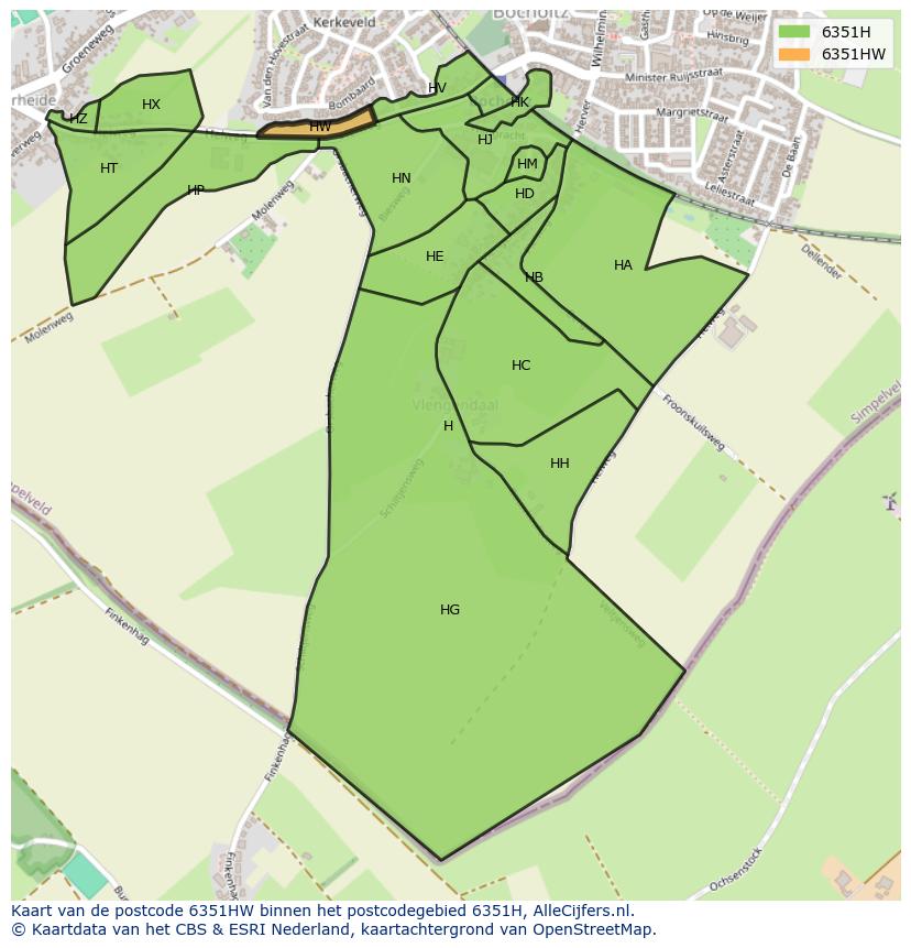Afbeelding van het postcodegebied 6351 HW op de kaart.