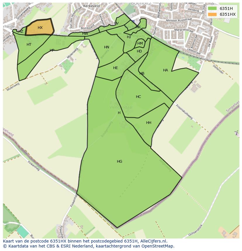 Afbeelding van het postcodegebied 6351 HX op de kaart.