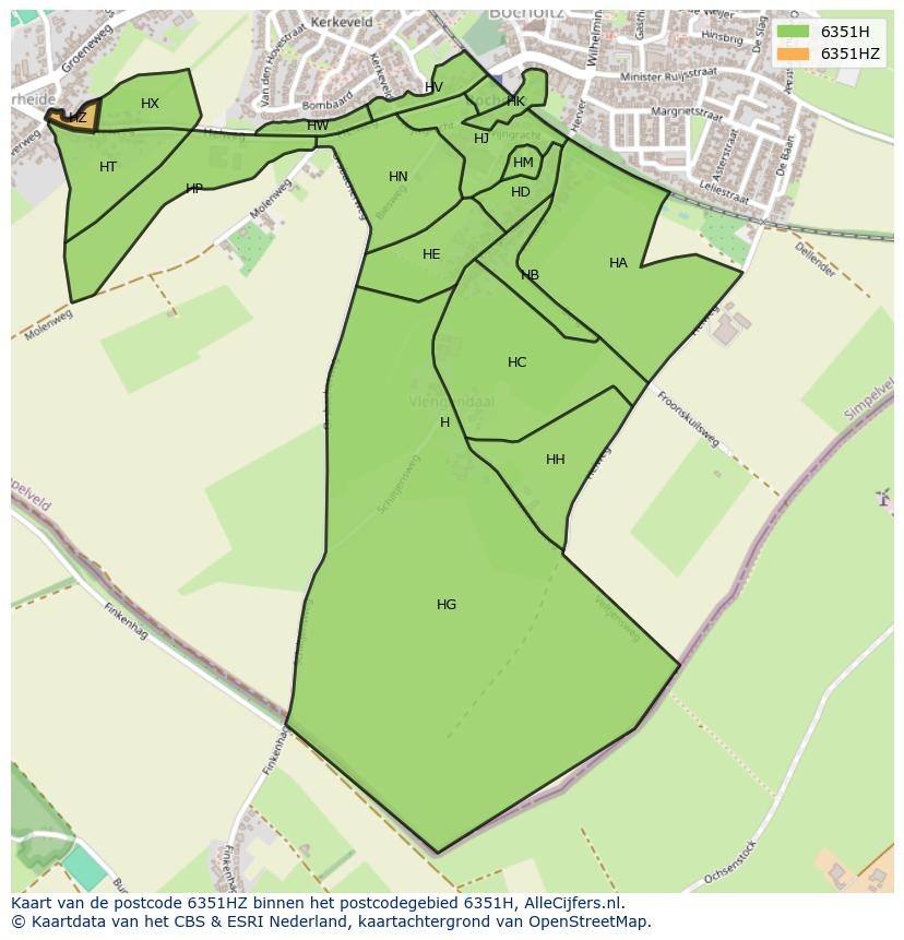 Afbeelding van het postcodegebied 6351 HZ op de kaart.