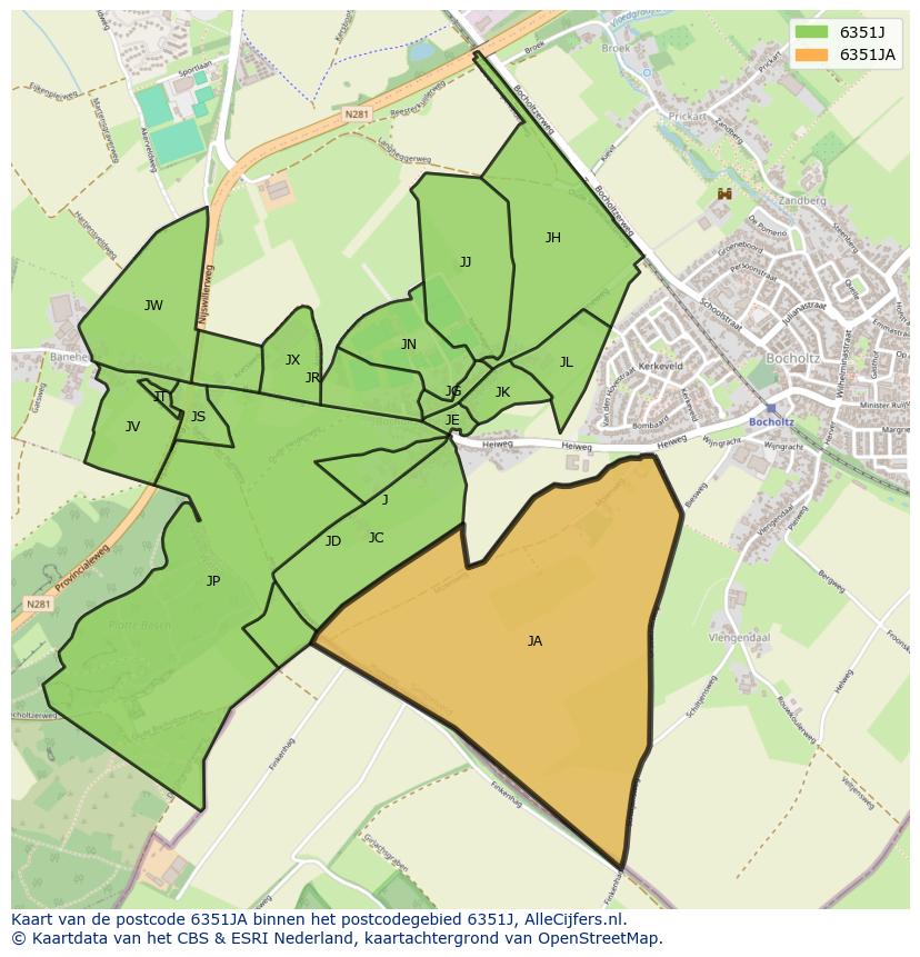 Afbeelding van het postcodegebied 6351 JA op de kaart.