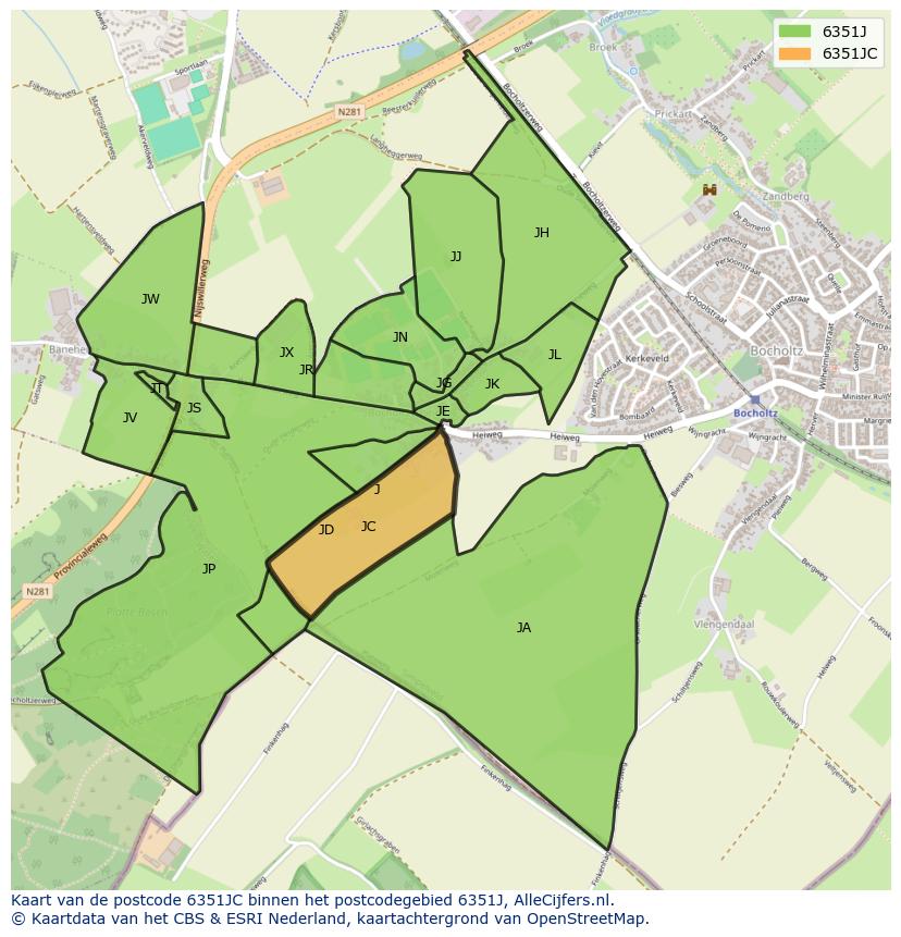 Afbeelding van het postcodegebied 6351 JC op de kaart.