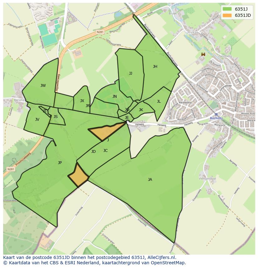 Afbeelding van het postcodegebied 6351 JD op de kaart.