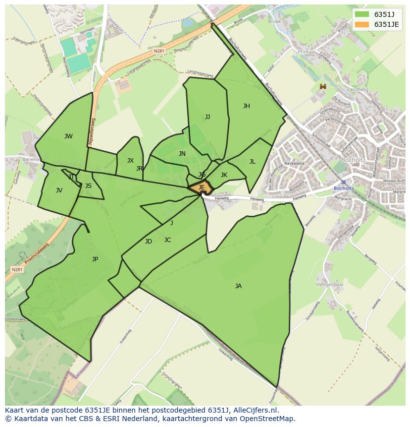 Afbeelding van het postcodegebied 6351 JE op de kaart.