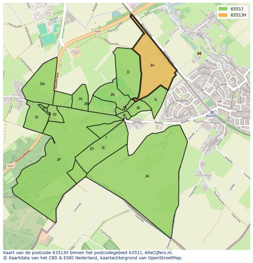 Afbeelding van het postcodegebied 6351 JH op de kaart.