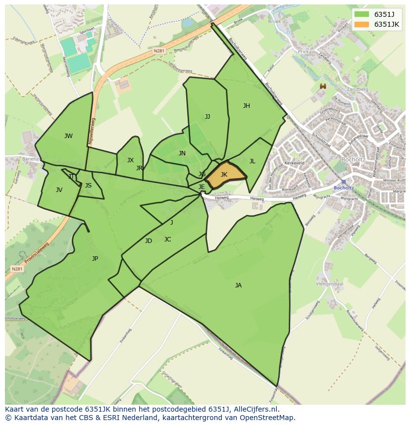 Afbeelding van het postcodegebied 6351 JK op de kaart.
