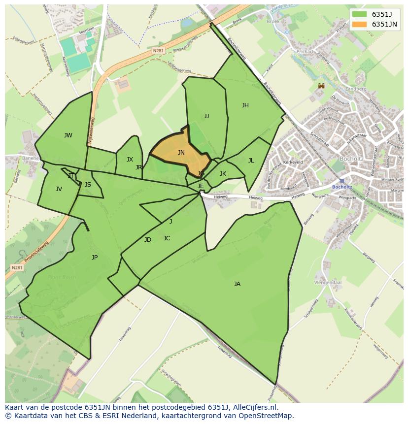 Afbeelding van het postcodegebied 6351 JN op de kaart.